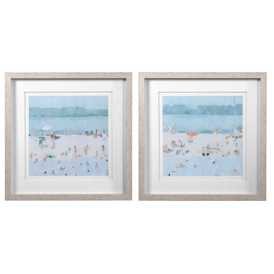 Sea Glass Sandbar - Framed Prints (Set of 2) - Light Blue