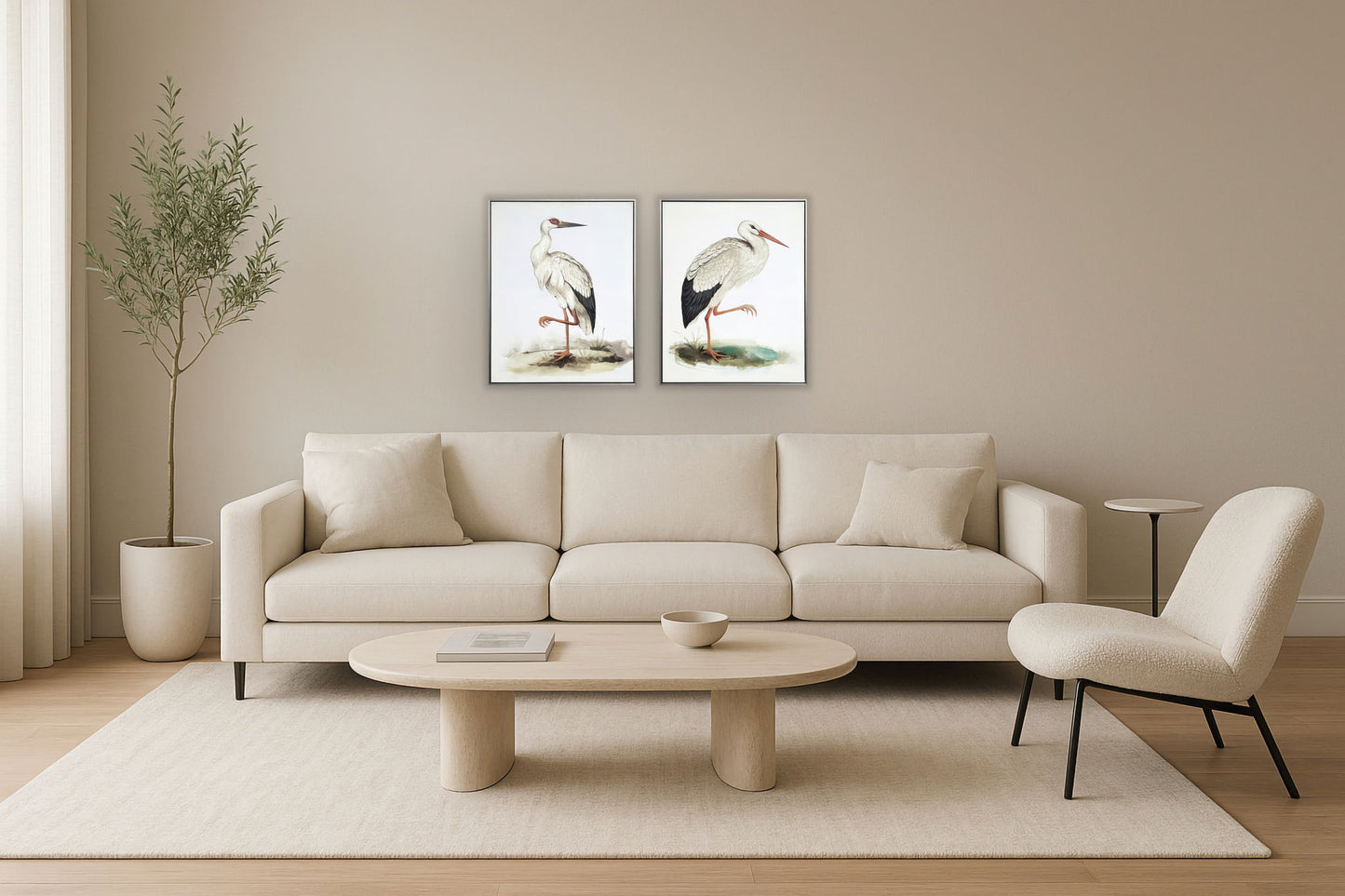 Hand Painted Textured Canvas in Frame (Set of 2) - Beige