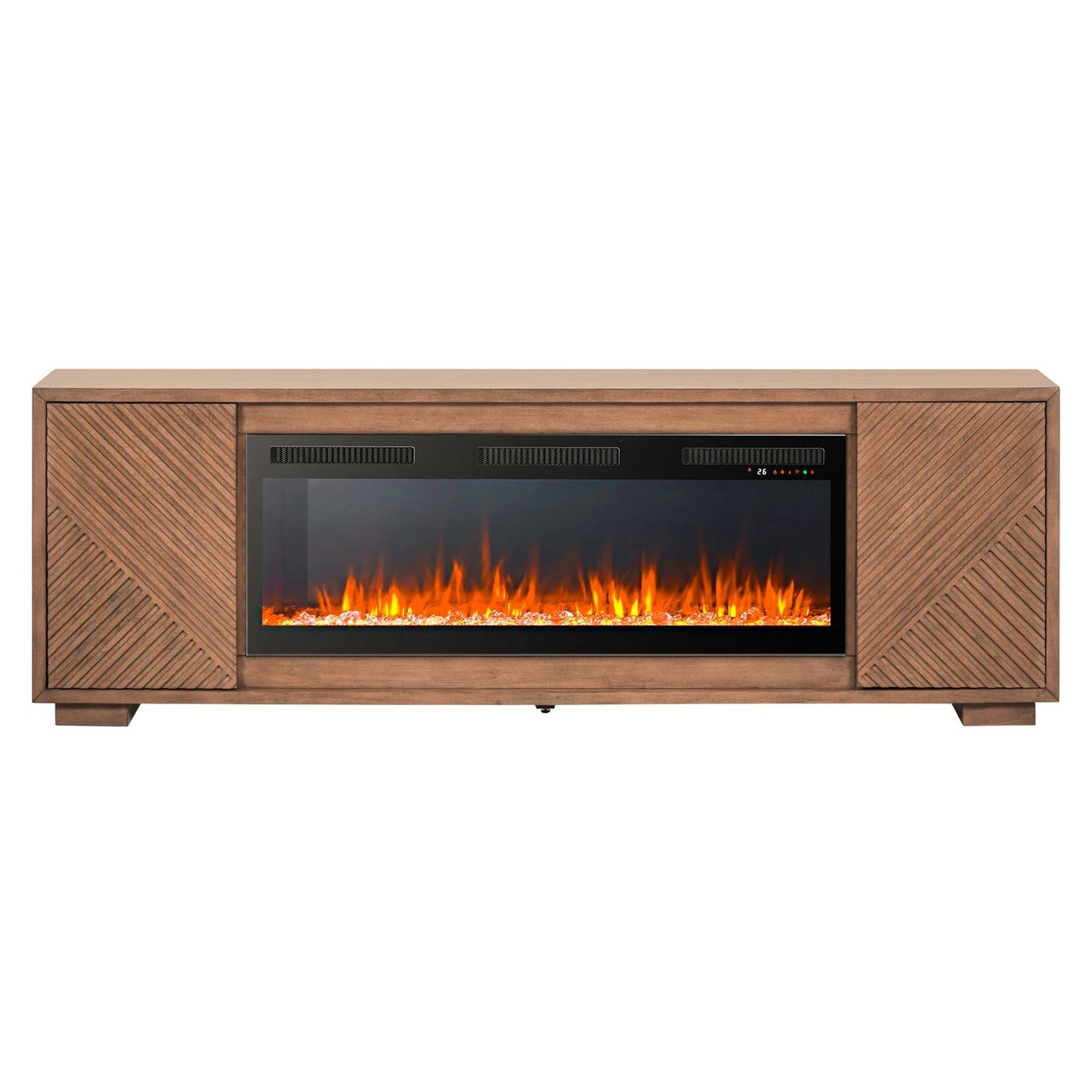 Fireplace TV Consoles - 214 84'' Console With Fire FTS Multiplees - Light Brown