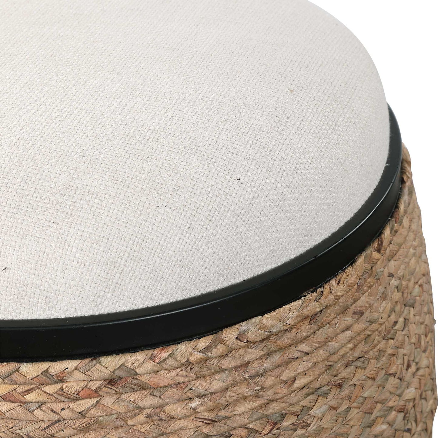 Island - Straw Accent Stool - White & Light Brown