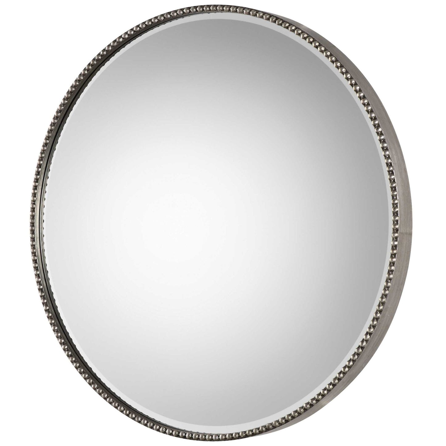 Stefania - Beaded Round Mirror - Pearl Silver