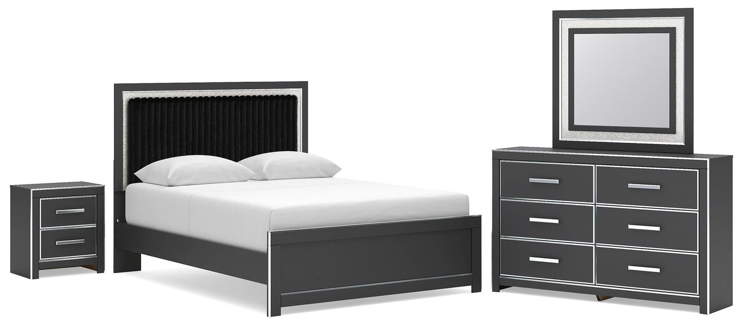 Zuraleus - 4 Pc. - Queen Upholstered Bed With Roll Slats, Dresser, Mirror And Nightstand - Black