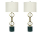 "Marble Harmony" Metal Table Lamp On Marble Base (Set of 2) - Green Marble / Matte Golden Bronze