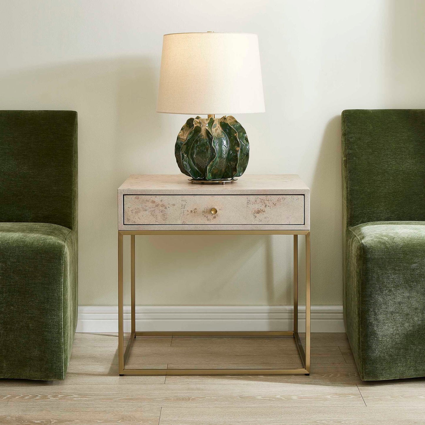 Pembrook - Side Table - Light Washed / Brass