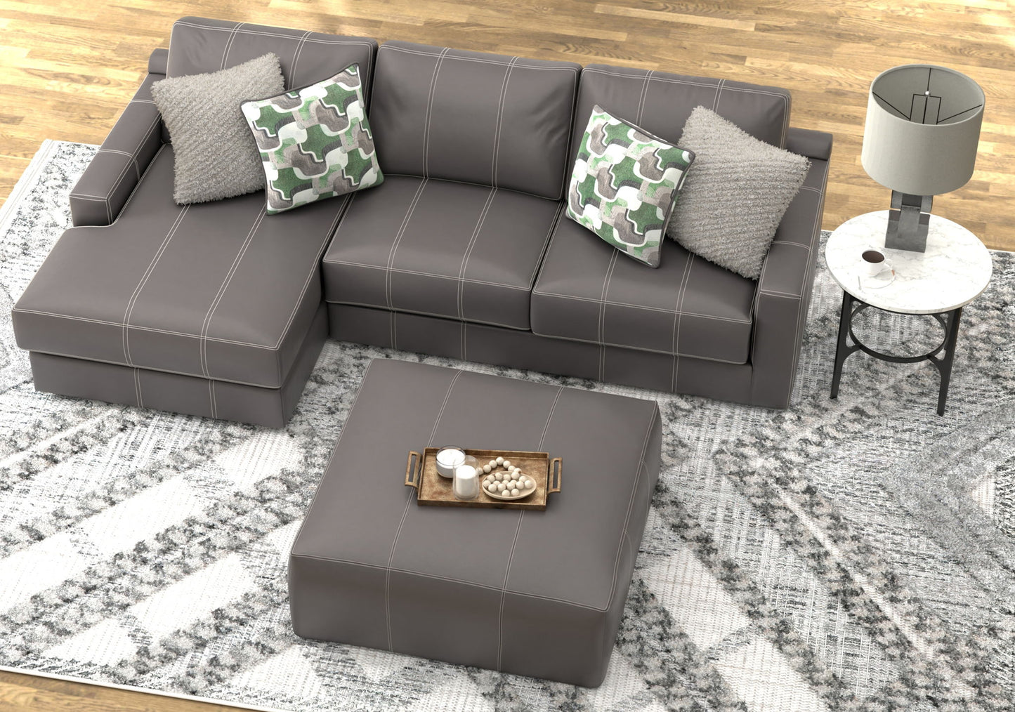 Minori - Italian Leather Sofa / Chaise And Cocktail Ottoman