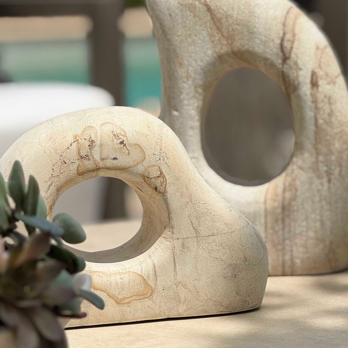 Stone Flow - Outdoor Sculptures (Set of 2) - Brown / White