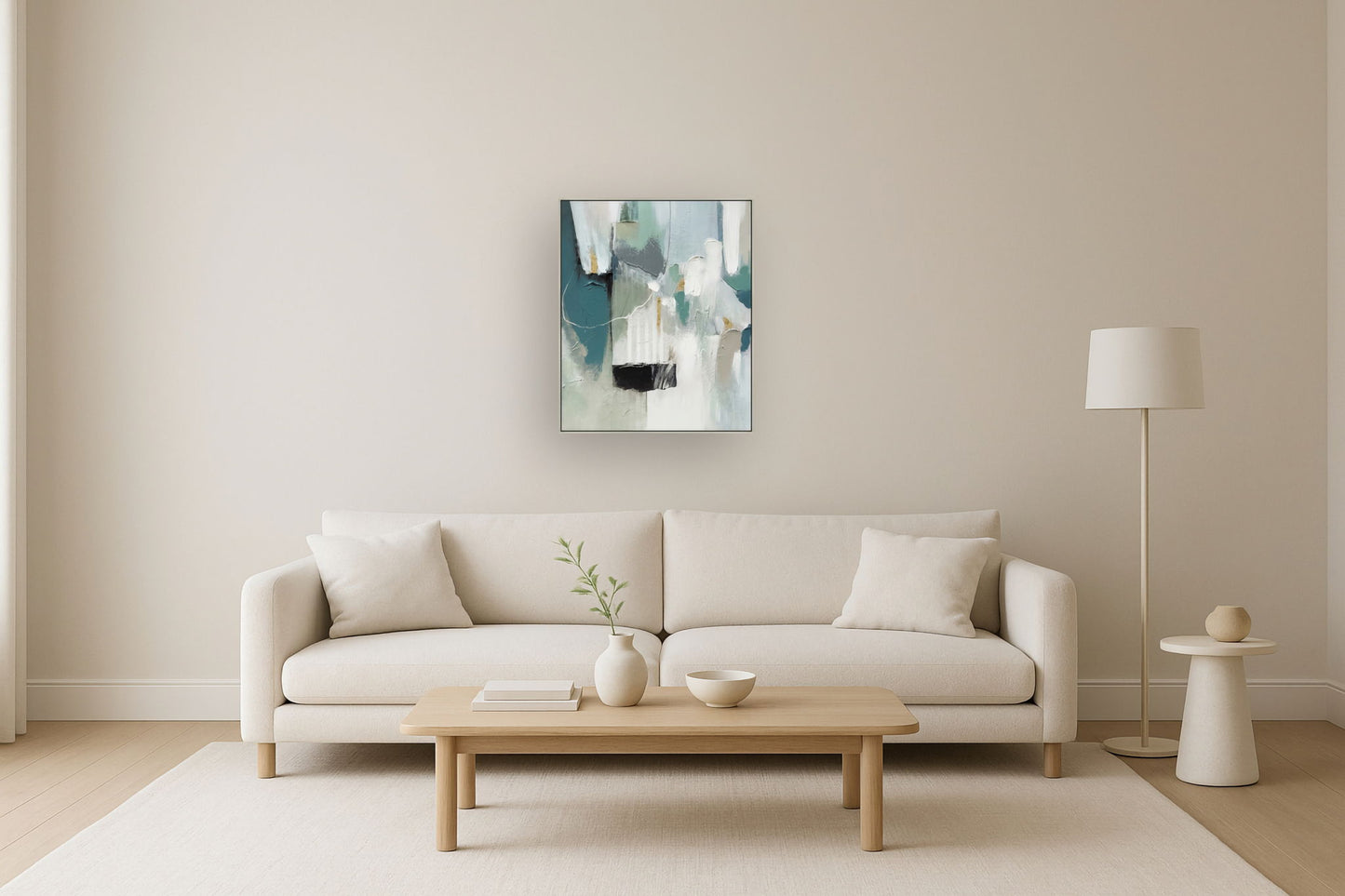 "Oceanic Whispers I" Hand-Embellished Canvas In Frame - Blue / Green / Neutral