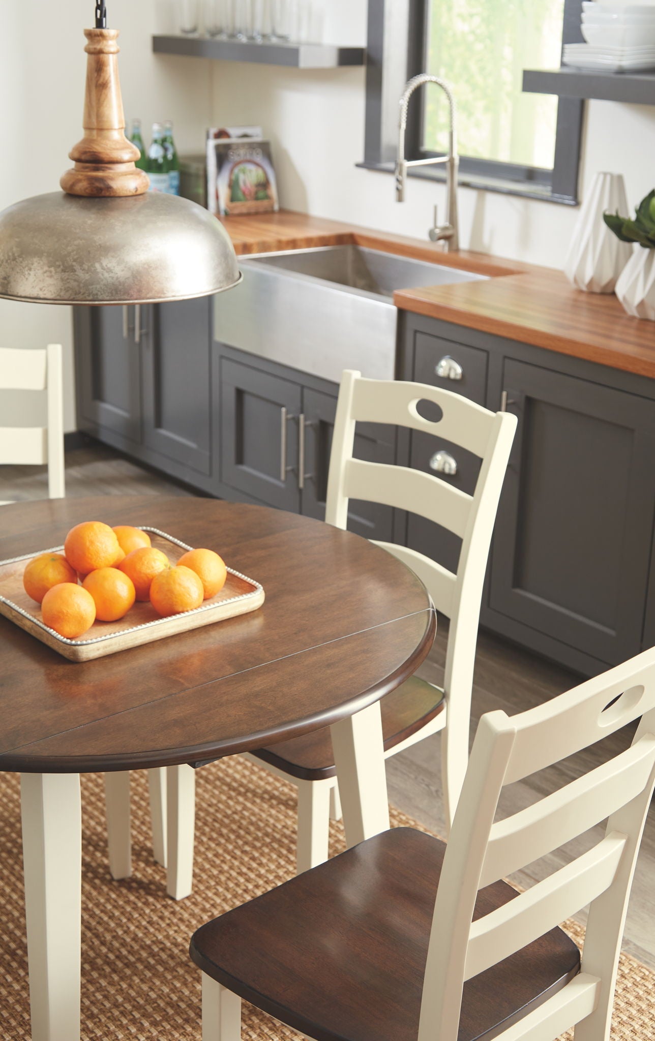 Woodanville - Round DRM Drop Leaf Table - Cream / Brown