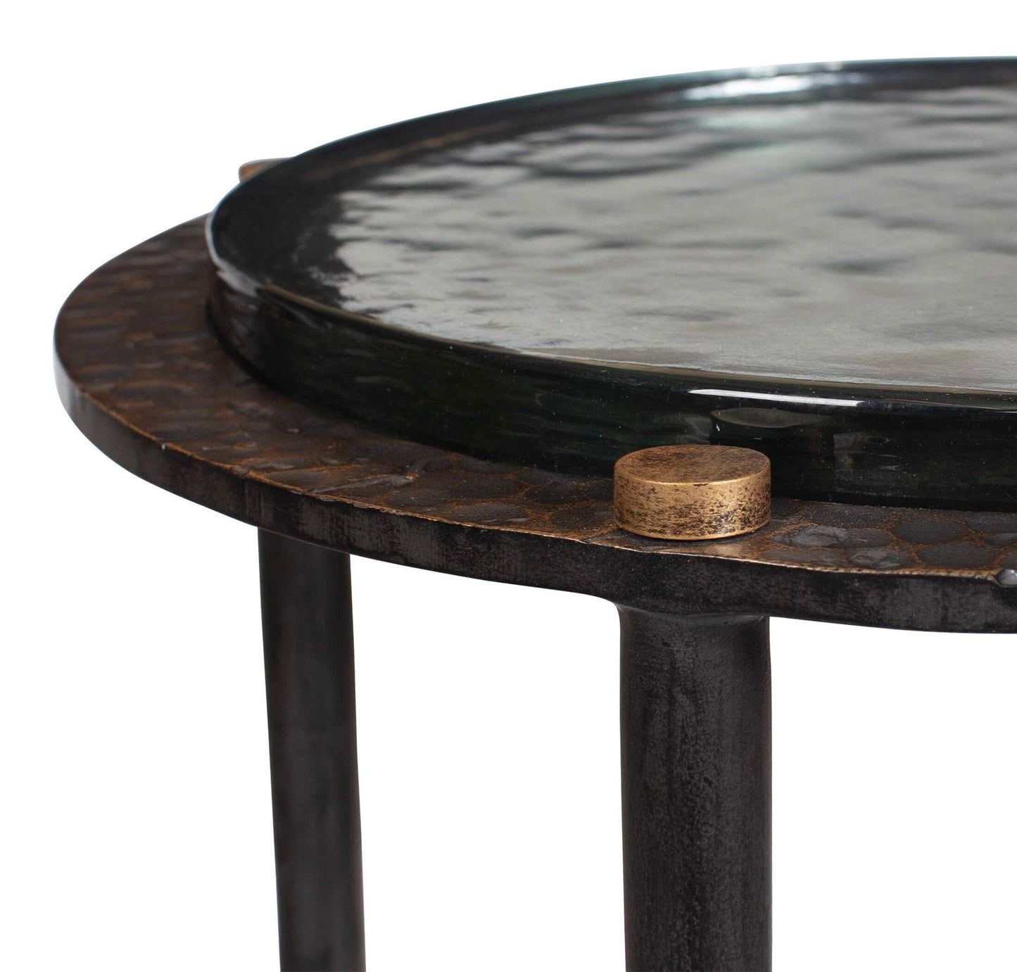 Kennington - Round Glass Accent Table - Black / Brass / Bronze