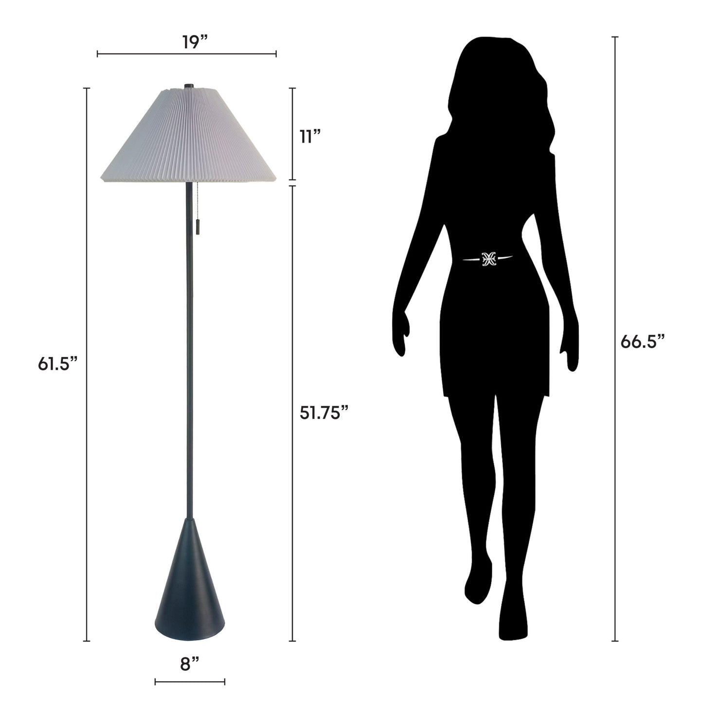 Conical Oasis Metal Floor Lamp - Matte Black / White