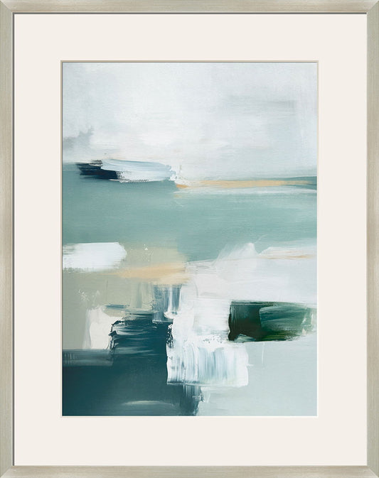 "Tranquil Horizons I" Framed Canvas Under Acrylic - Aqua / Cream