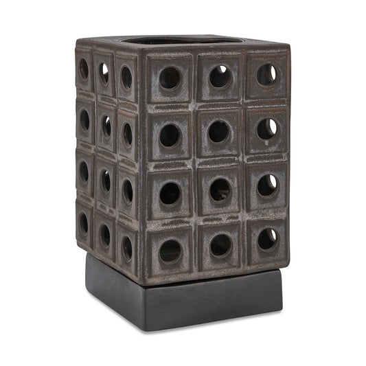 Lattice - Indoor-Outdoor Lantern Candleholder - Brown / Gray