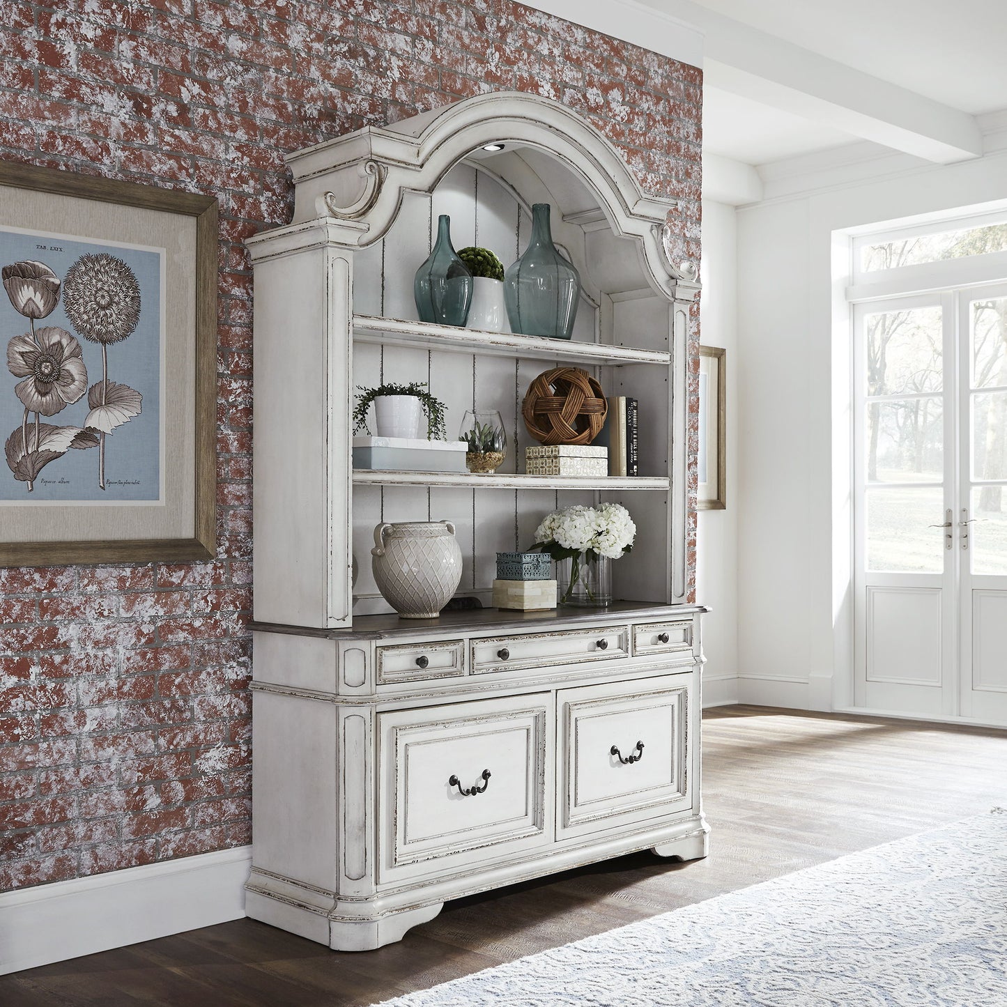 Magnolia Manor - 3 Piece Home Office Set (Desk & Hutch) - Antique White