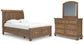 Feddinger - 3 Pc. - Queen Sleigh Storage Bed, Dresser And Mirror - Medium Brown