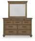 Karallin - 3 Pc. - Queen Panel Storage Bed, Dresser And Mirror - Medium Brown