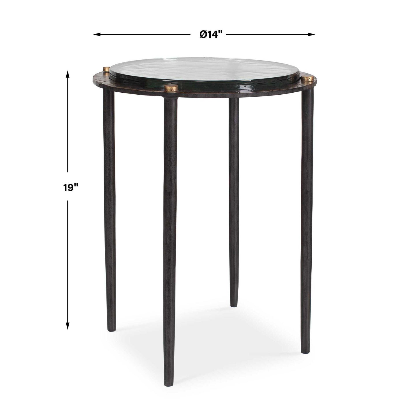 Kennington - Round Glass Accent Table - Black / Brass / Bronze