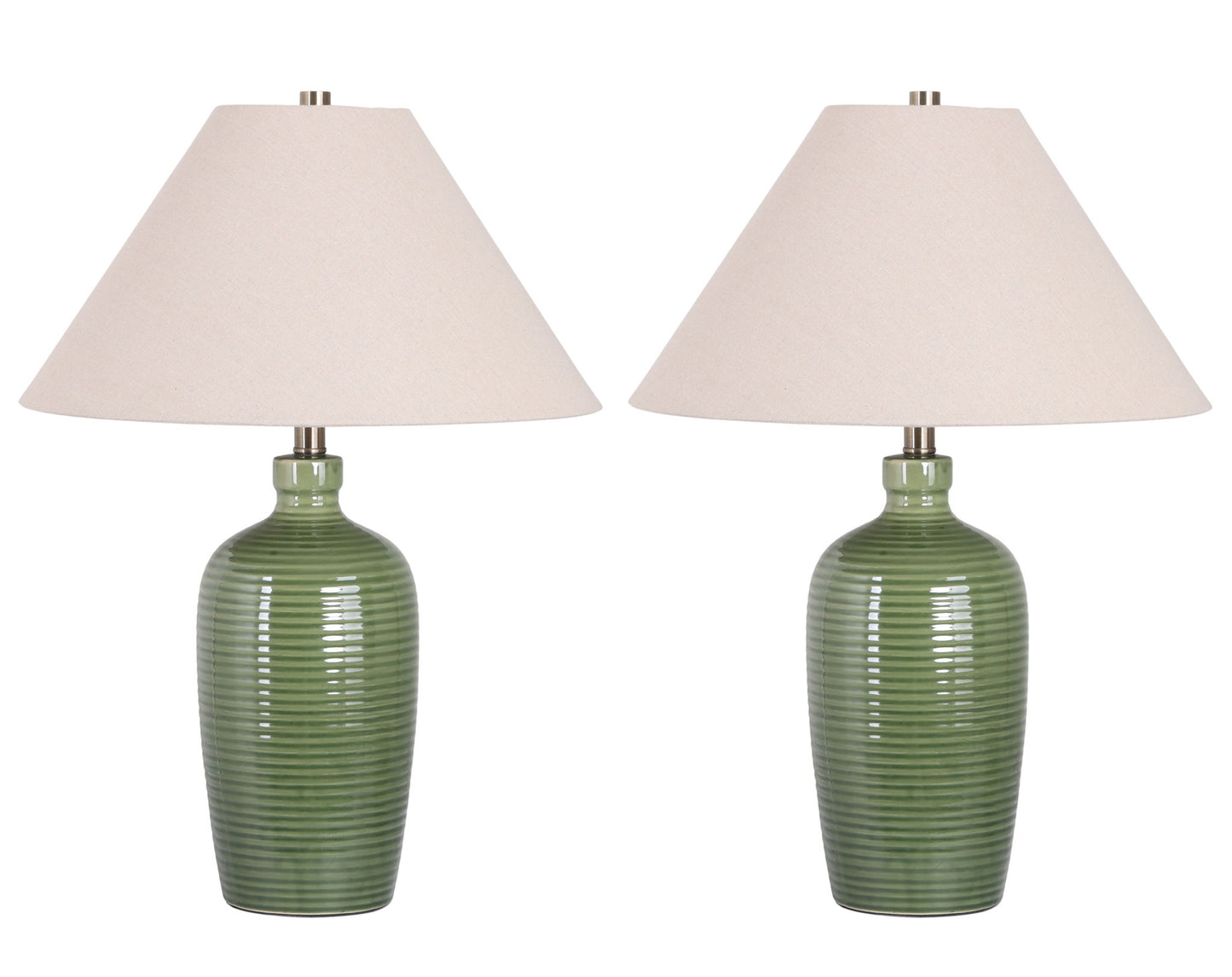 "Verdant Elegance" Ceramic Table Lamp (Set of 2) - Sage Green / Asb