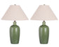 "Verdant Elegance" Ceramic Table Lamp (Set of 2) - Sage Green / Asb