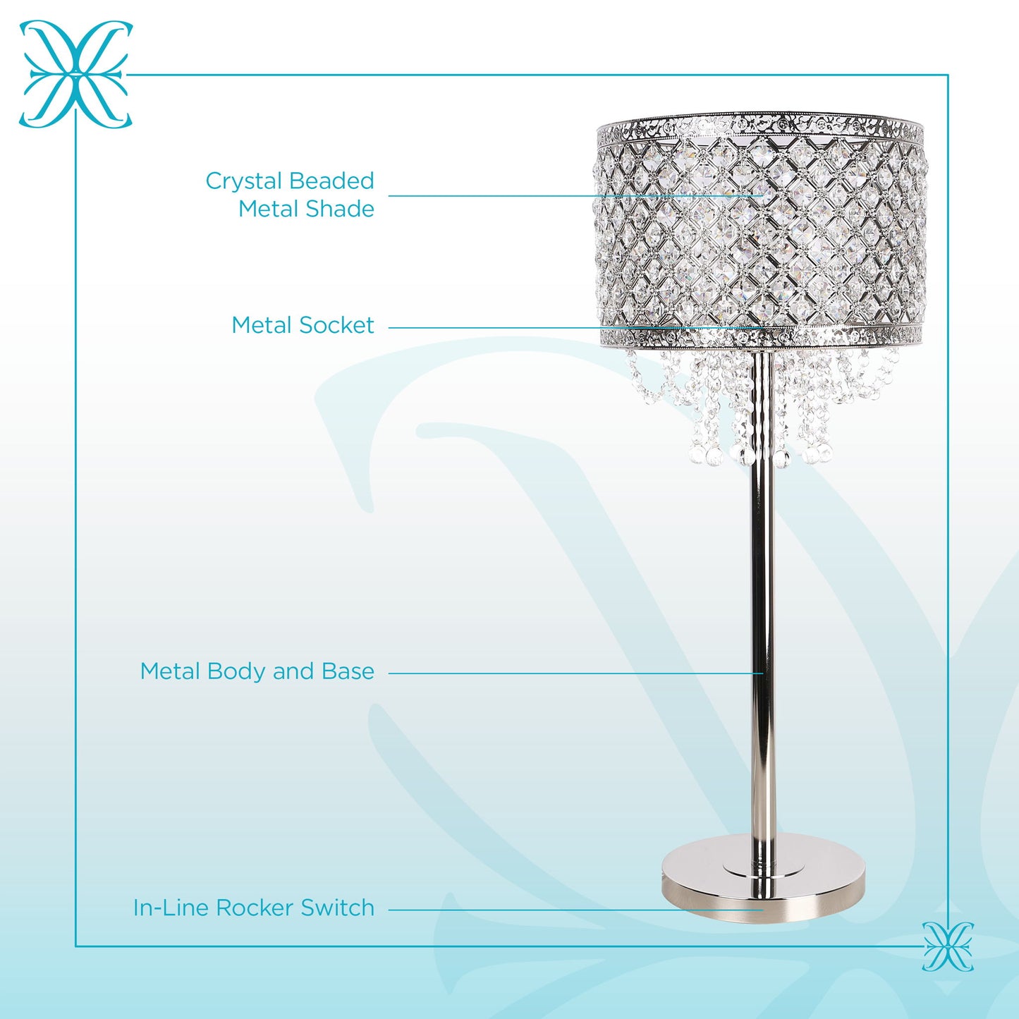 "Crystal Elegance II" Metal Table Lamp (Set of 2) - Polished Nickel / Clear Crystal