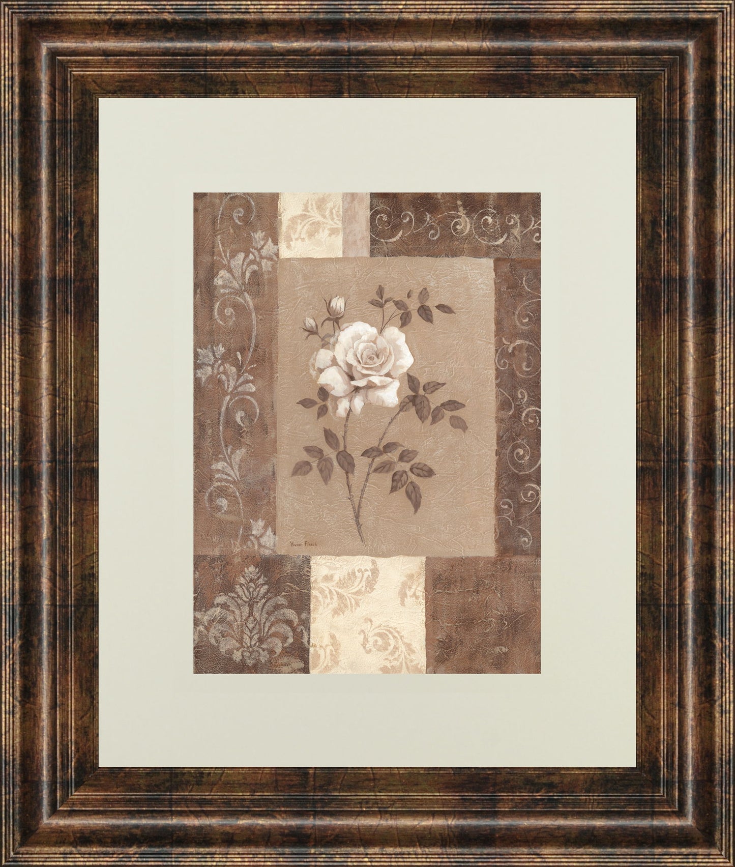 Single Rose By Vivian Flasch - Framed Print Wall Art - Light Brown