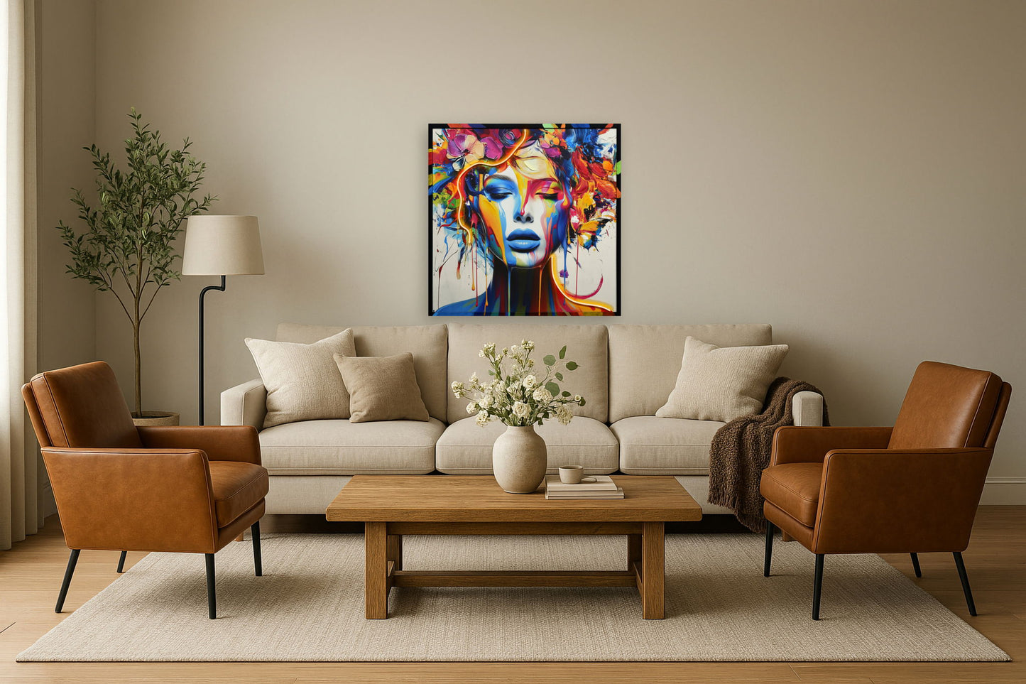 "Vibrant Reverie" Hand-Embellished LED In Frame - Multicolor / Neon