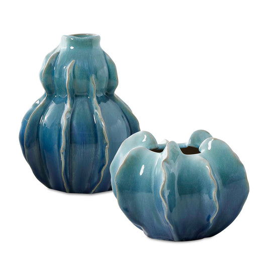 Ocean Wave - Outdoor Glazed Vases (Set of 2) - Blue / Green