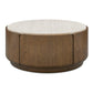 Tindall - Round Travertine Coffee Table - Brown / White / Woodtone