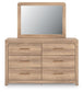 Kinlanni - 3 Pc. - Queen Upholstered Panel Bed, Dresser And Mirror - Tan