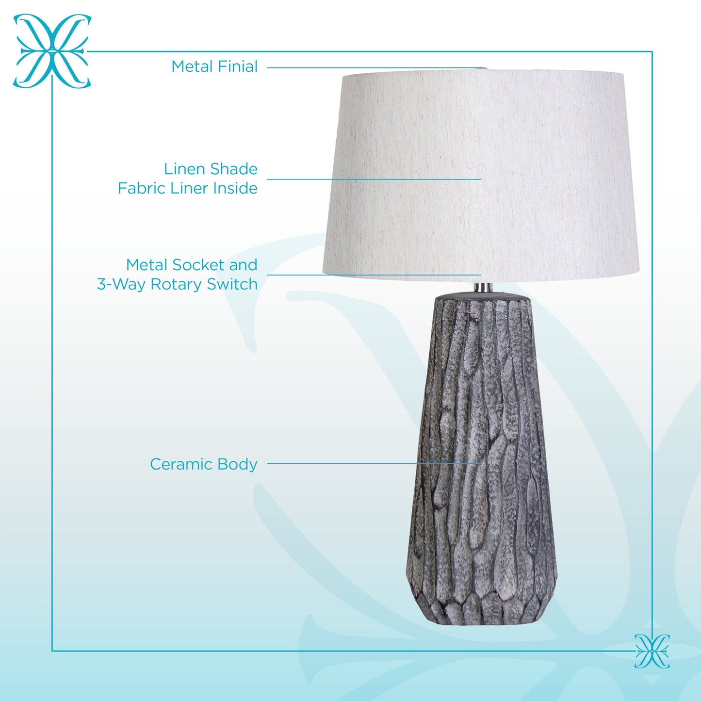 "Textured Elegance" Ceramic Table Lamp (Set of 2) - Gray