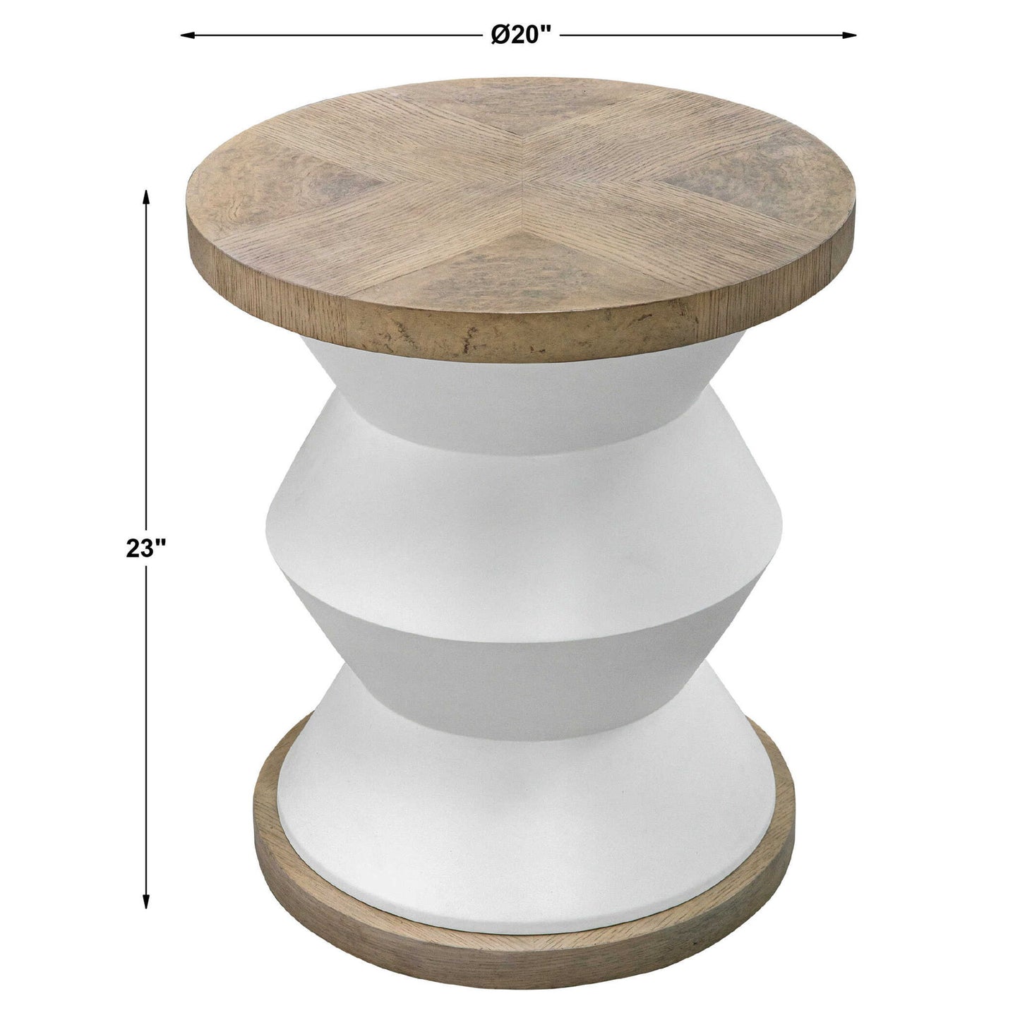 Spool - Geometric Side Table - White & Light Brown