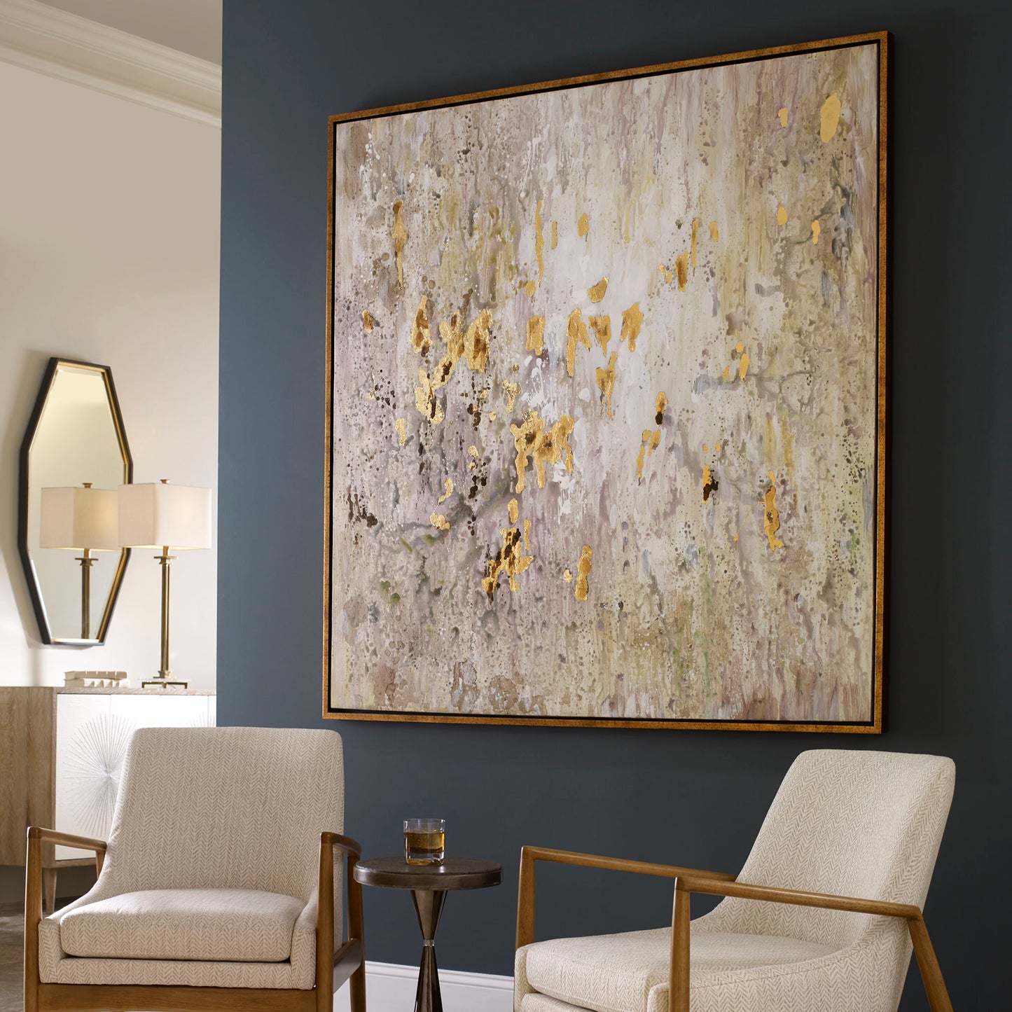 Golden Raindrops - Modern Abstract Art - Beige
