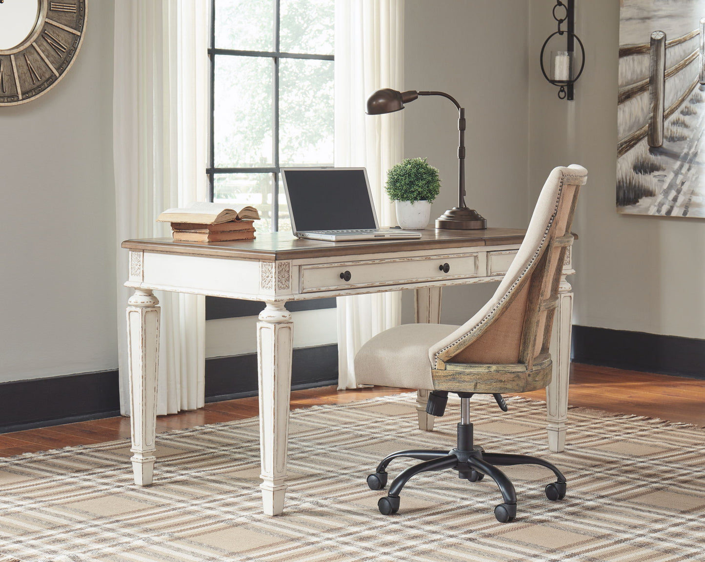 Realyn - Home Office Lift Top Desk - White / Brown