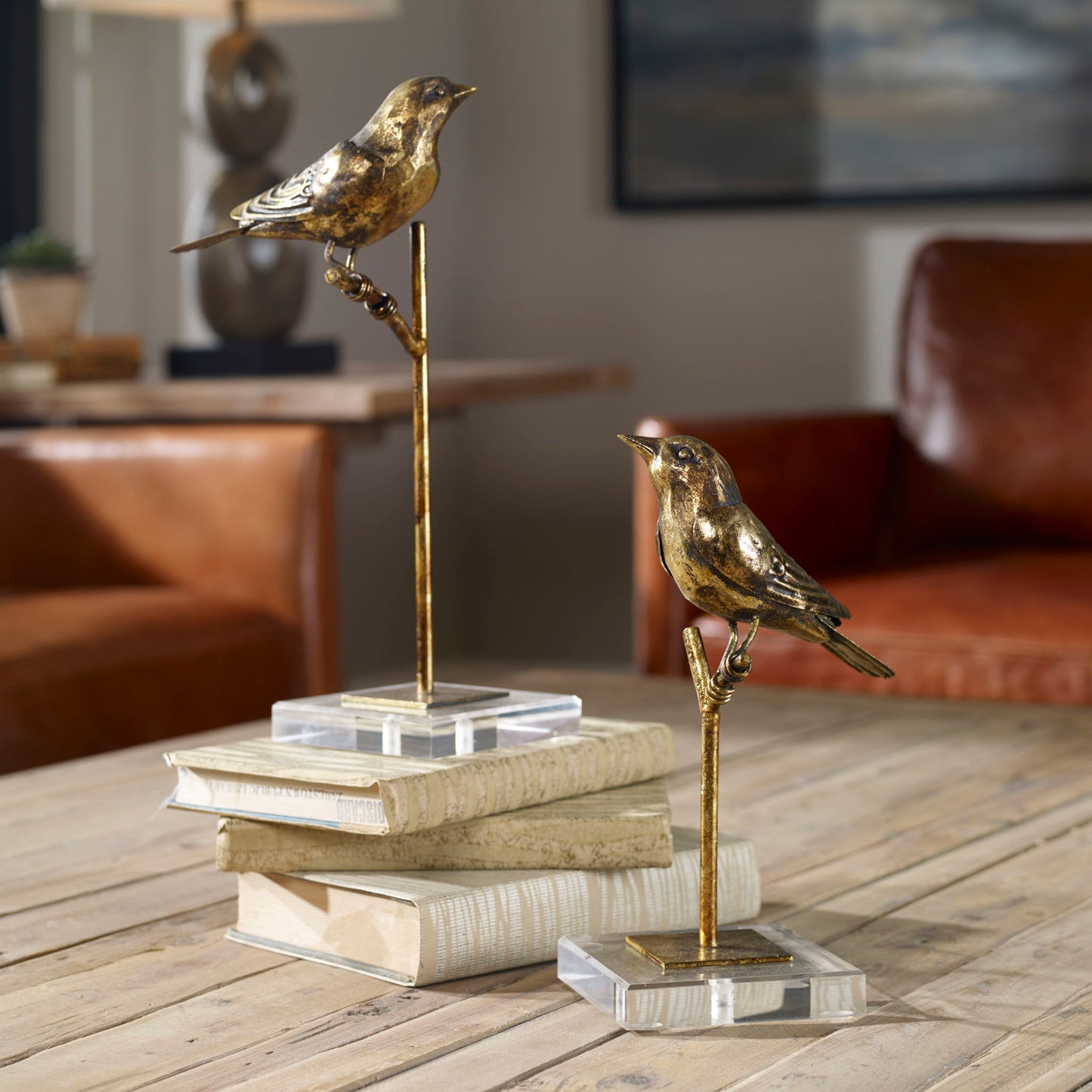 Passerines - Bird Sculptures (Set of 2) - Light Brown