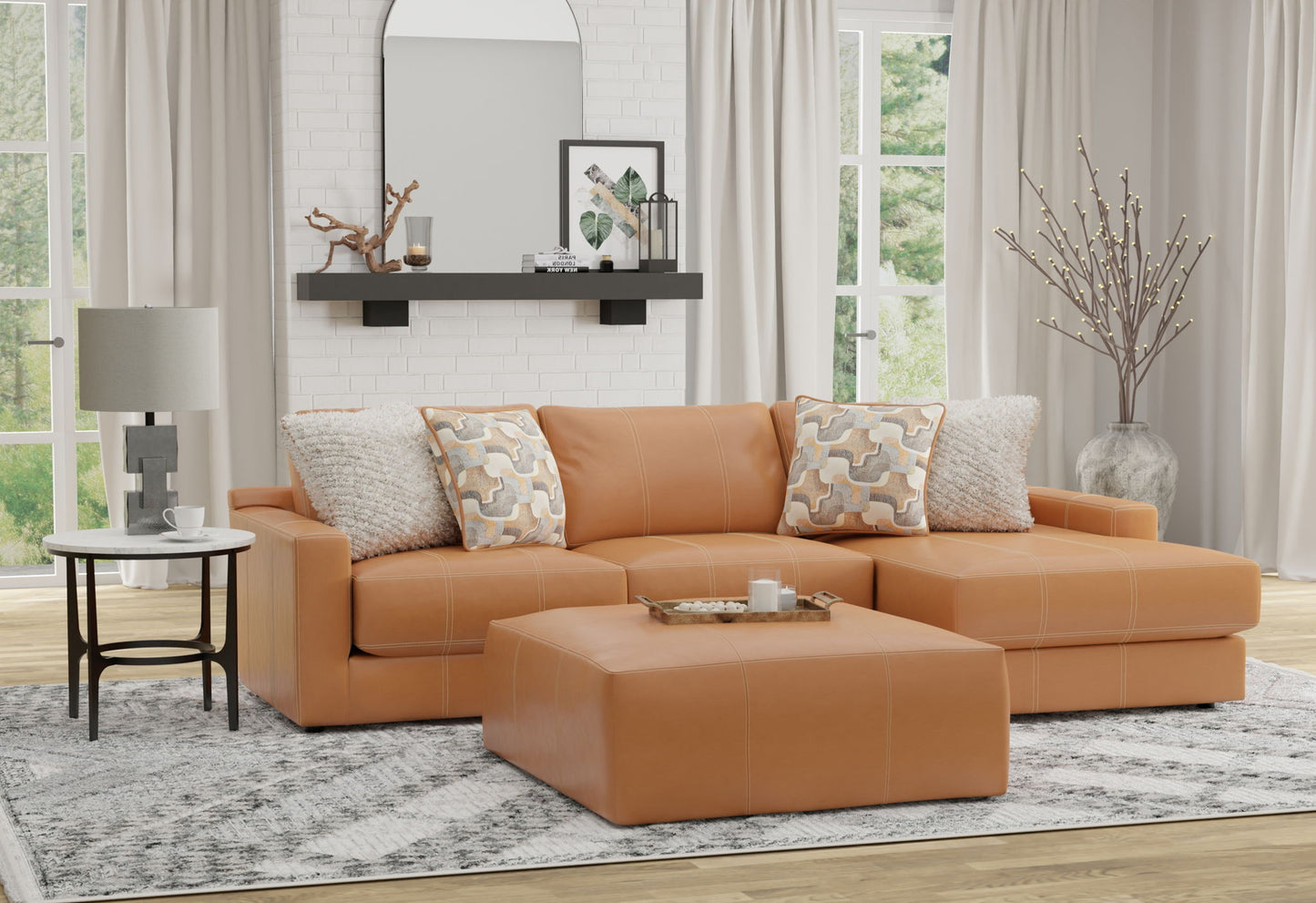 Minori - Italian Leather Sofa / Chaise And Cocktail Ottoman