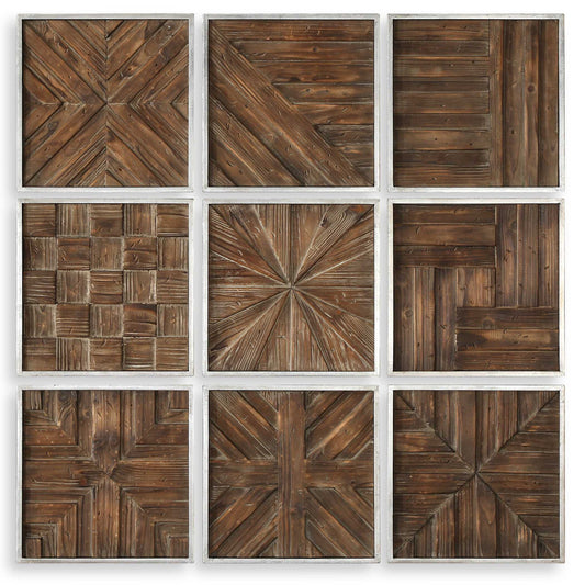 Bryndle - Rustic Wooden Squares (Set of 9) - Dark Brown
