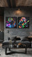 "Neon Groove II" Hand-Embellished LED In Frame - Neon / Vibrant