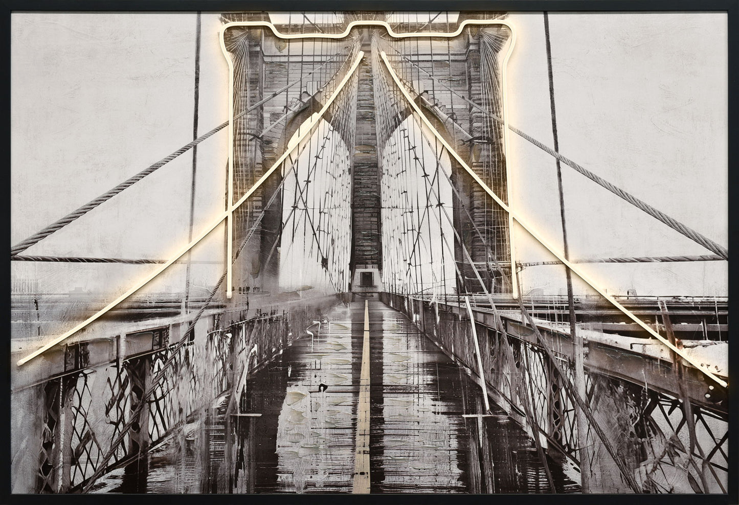 "Luminous Crossing" Hand-Embellished LED In Frame - Black / White