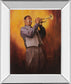 Trumpet Player - Mirror Framed Print Wall Art - Light Brown