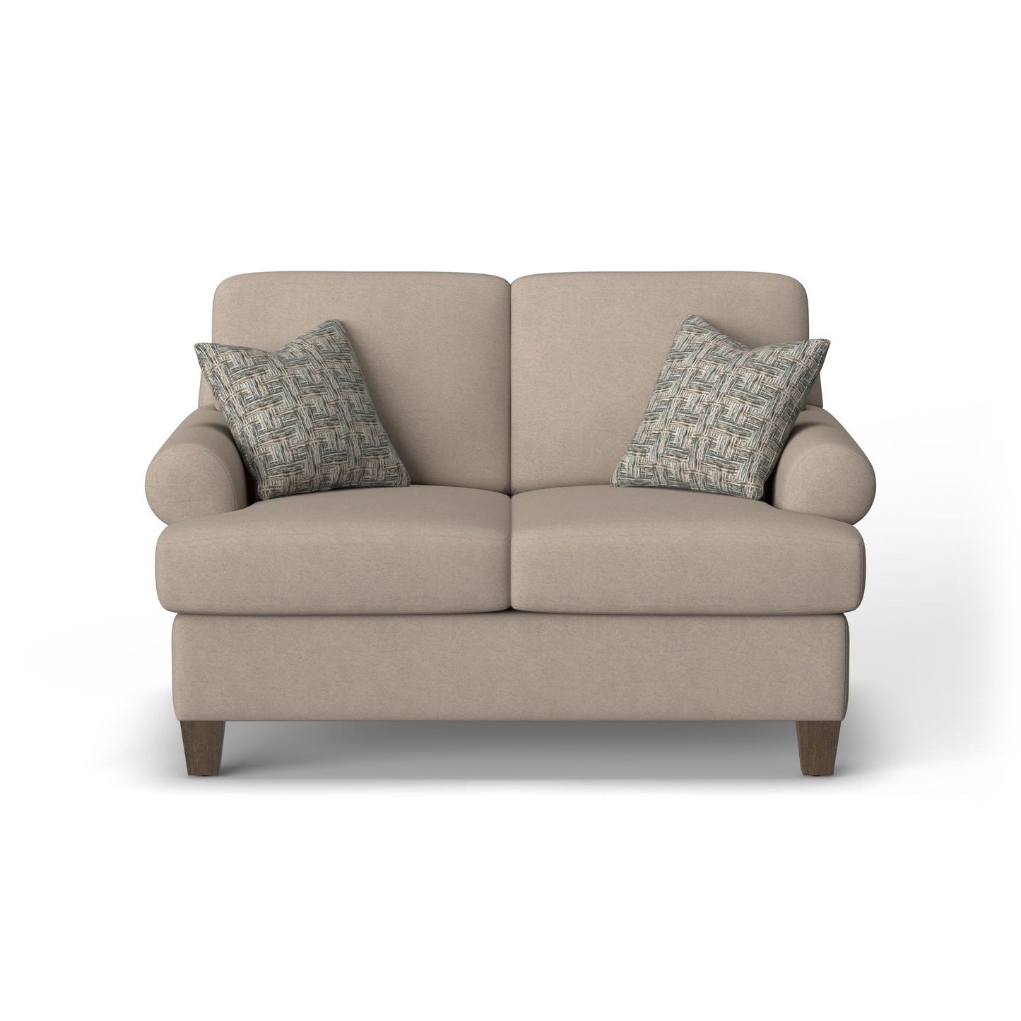 Moxy - Fabric Loveseat, T-Shaped Seat Cushion, Curved Sock Arms
