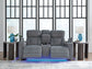 Studio Cave - Power Reclining Loveseat with Console - Steel