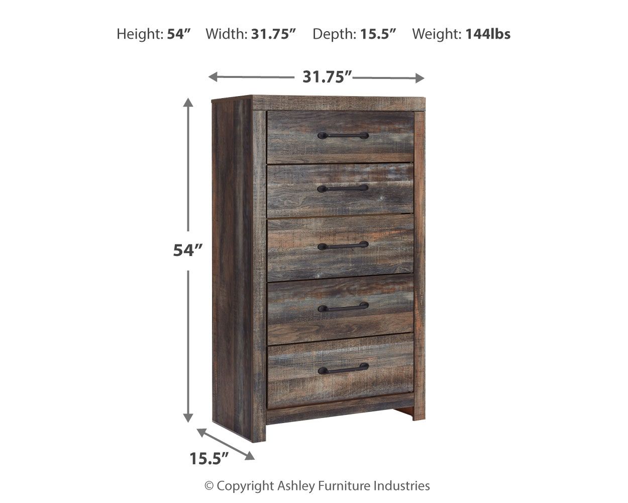 Drystan - Five Drawer Chest - Brown / Beige