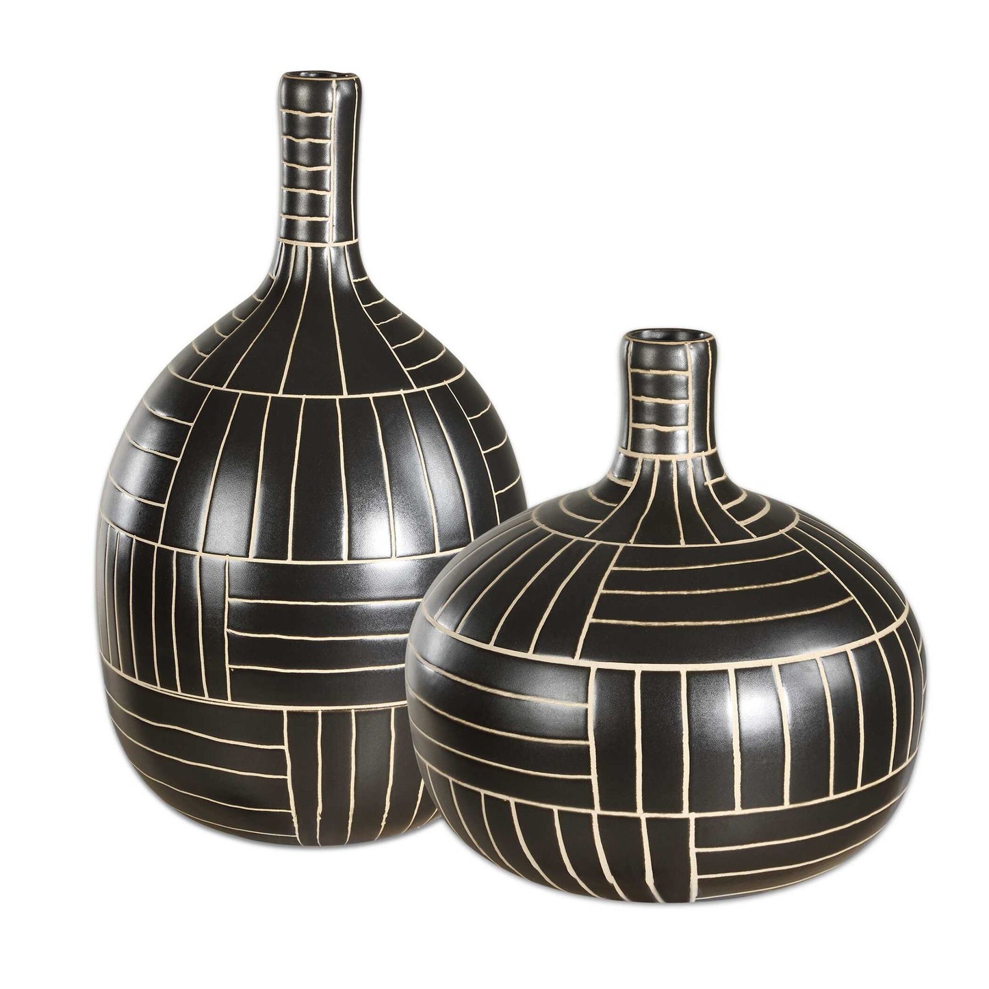 Graphite - Stride Geometric Vases (Set of 2) - Black