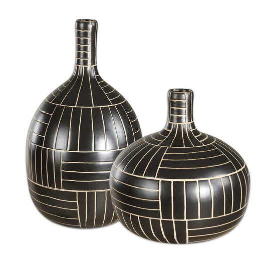 Graphite - Stride Geometric Vases (Set of 2) - Black