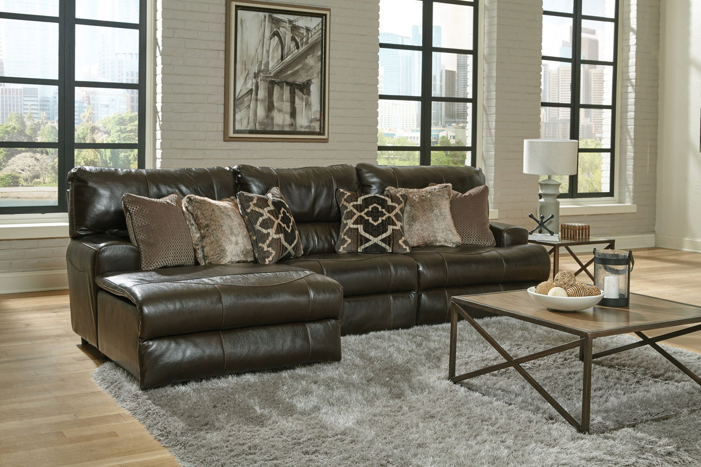 Como - 3 Piece Italian Leather Match Reclining Sectional