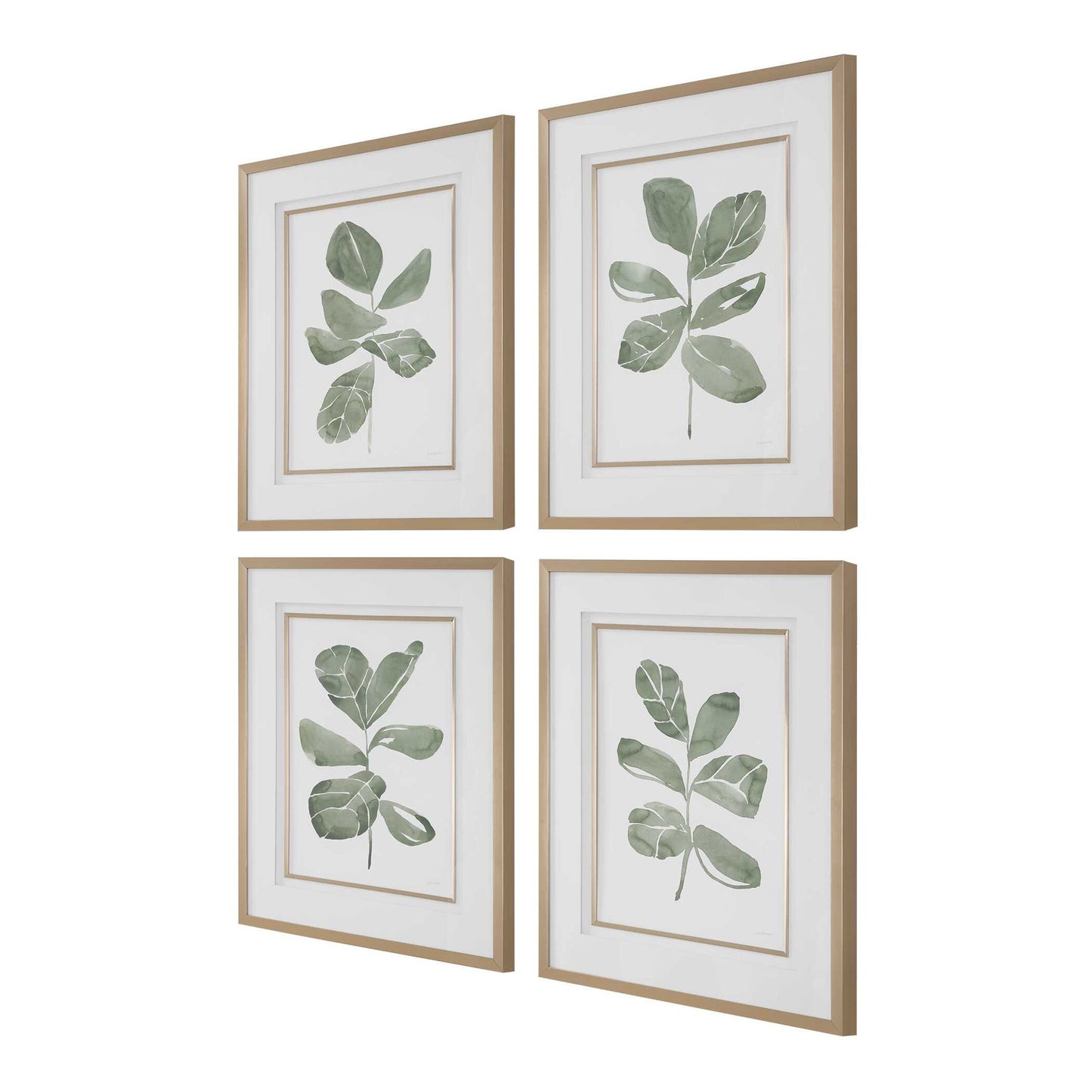 Fiddle Head - Leaf Botanical Prints (Set of 4) - Gold / Green / White