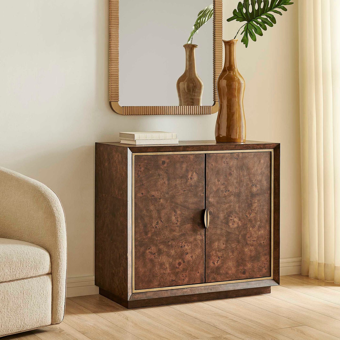 Flores - Burl Wood 2 Door Cabinet - Brass,Woodtone