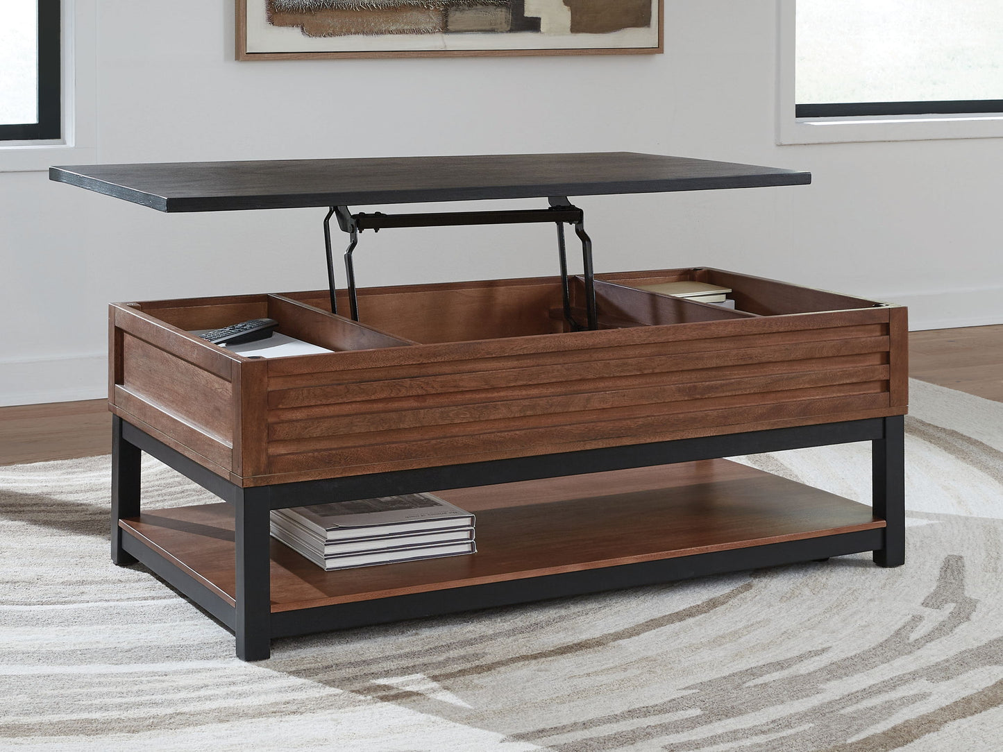 Kallari - Lift Top Cocktail Table - Warm Brown / Black