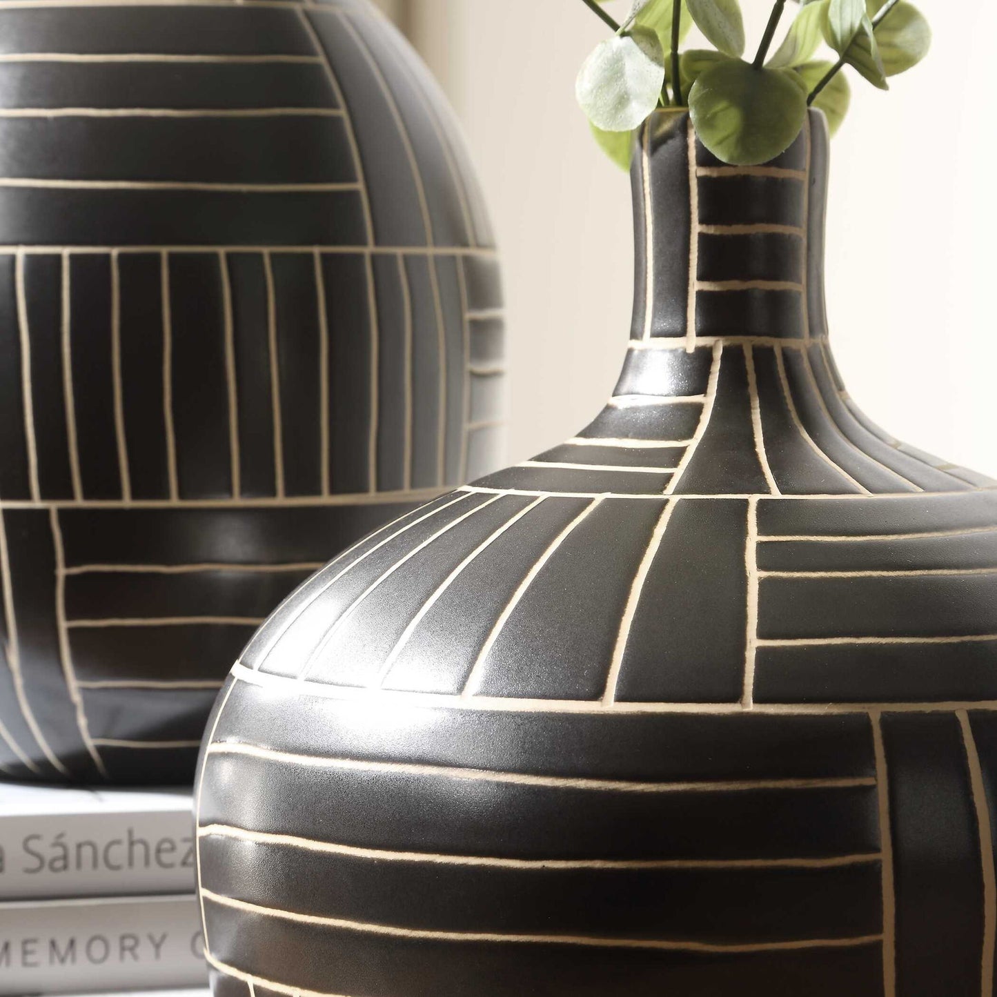 Graphite - Stride Geometric Vases (Set of 2) - Black