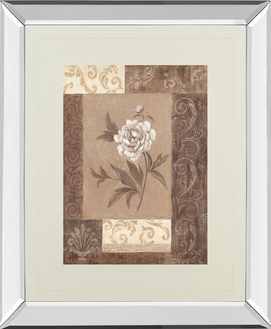 Single Peony By Vivian Flasch - Mirror Framed Print Wall Art - Light Brown