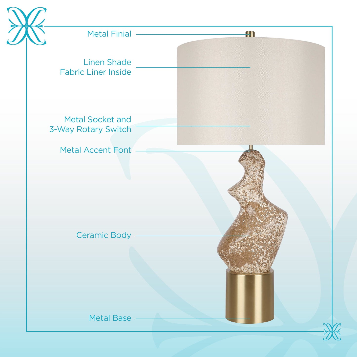 "Sculptural Serenity" Ceramic Table Lamp (Set of 2) - Stone / Soft Gold
